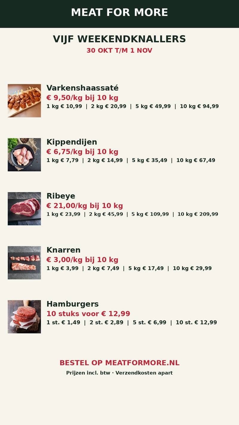 Meat For More weekendactie 30 oktober t/m 1 november 2026 — mfm_weekend_30okt_00_overzicht_story.jpg